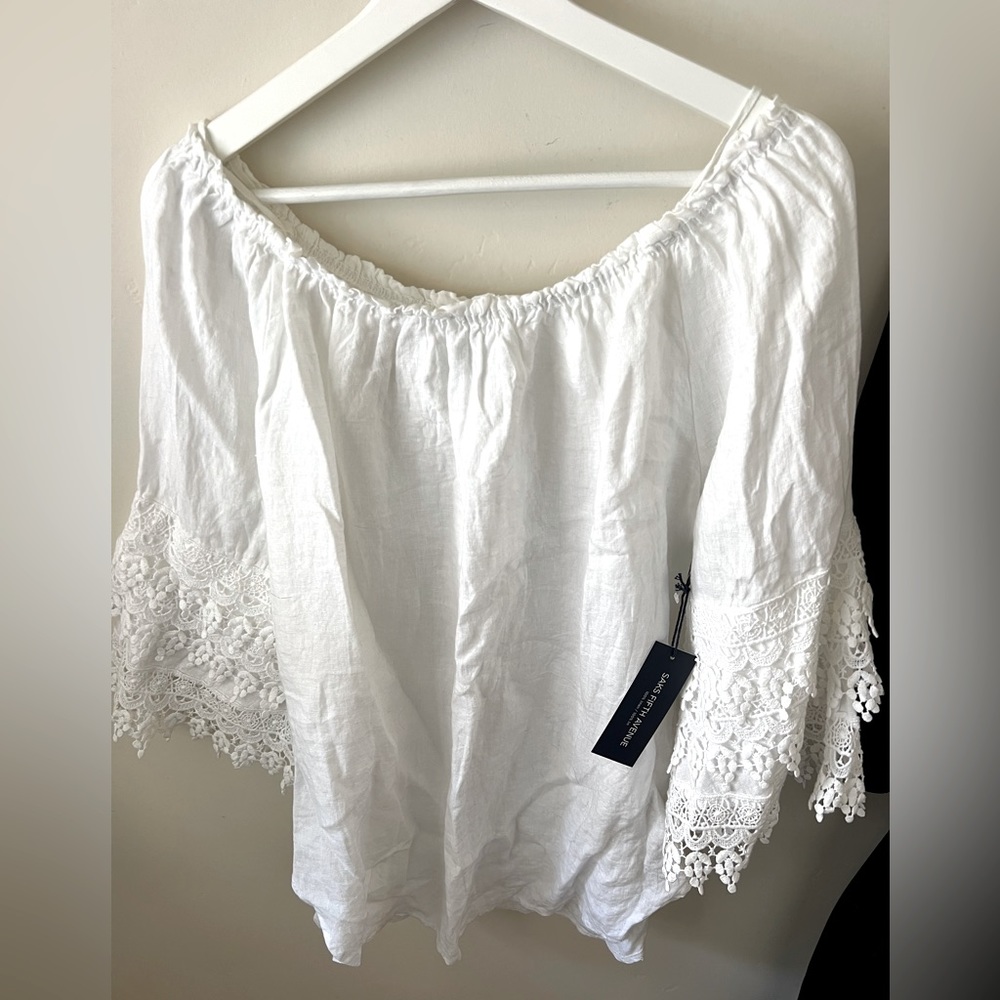 100% Linen, Saks Fifth Avenue Top, White